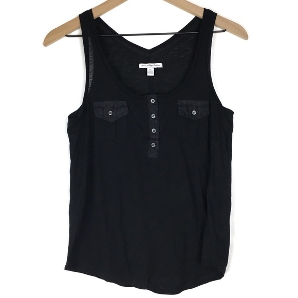 American Eagle Outfitters Tops - AMERICAN EAGLE Tank Top Henley Button Details Solid Black Minimalist Size Small